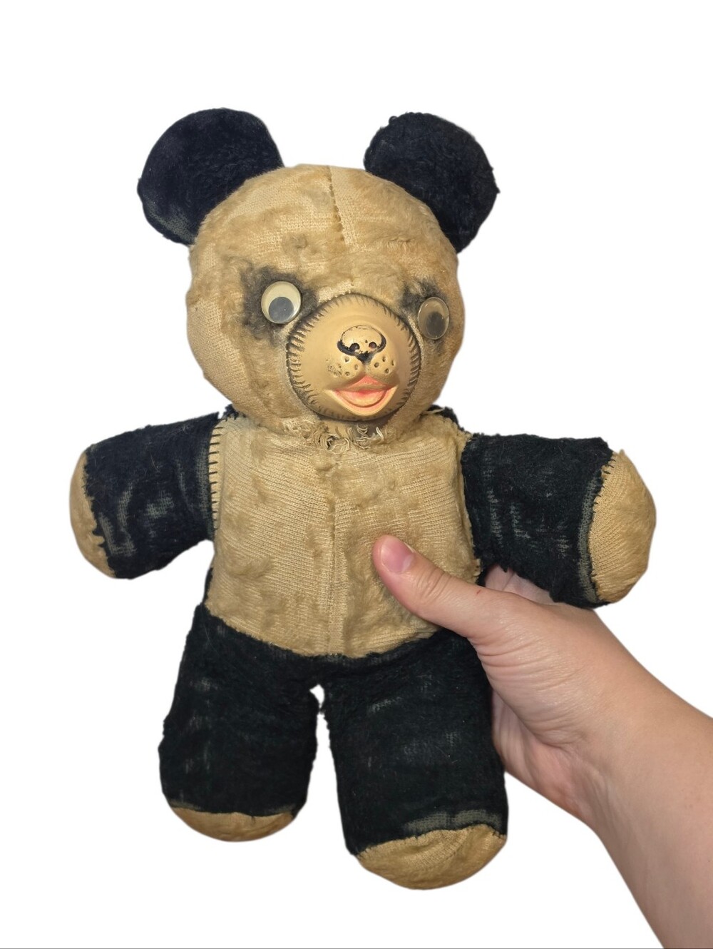 Vintage Mid Century 1950's Panda Bear 12" Rubber Face Plush Stuffed Animal